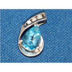 10k White Gold Pendant W/Diamonds & Sapphire