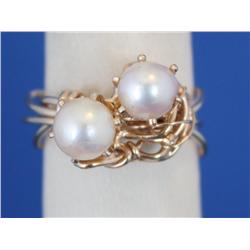 14k Gold Custom Wire Ring W/Pearls 5.7gr