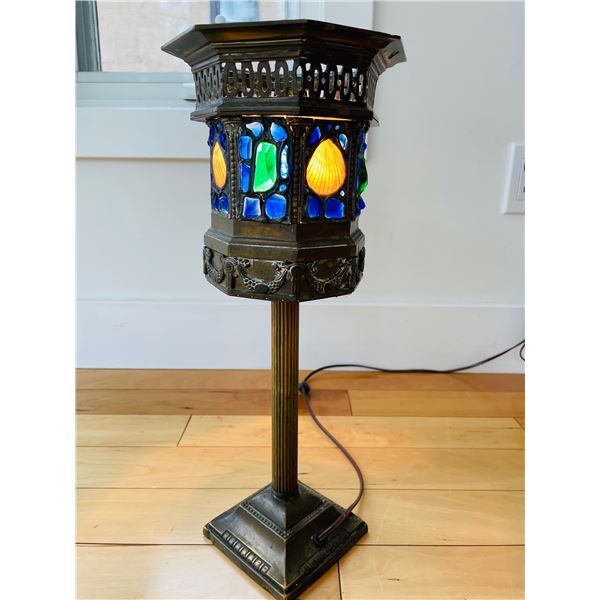 Antique Art Deco Sea Glass Bedside Lamp