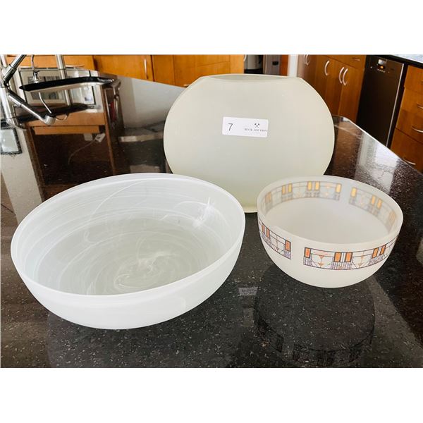 Satin Glass Vase and Bowls