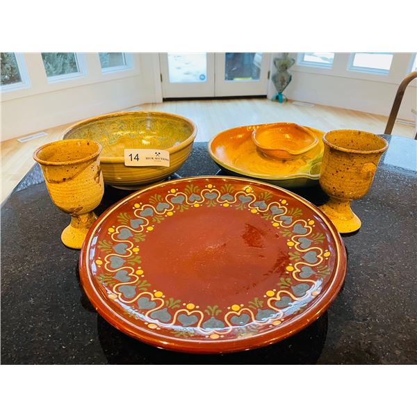 Handmade Pottery, Chips n Dip, Cake Platter, Cups