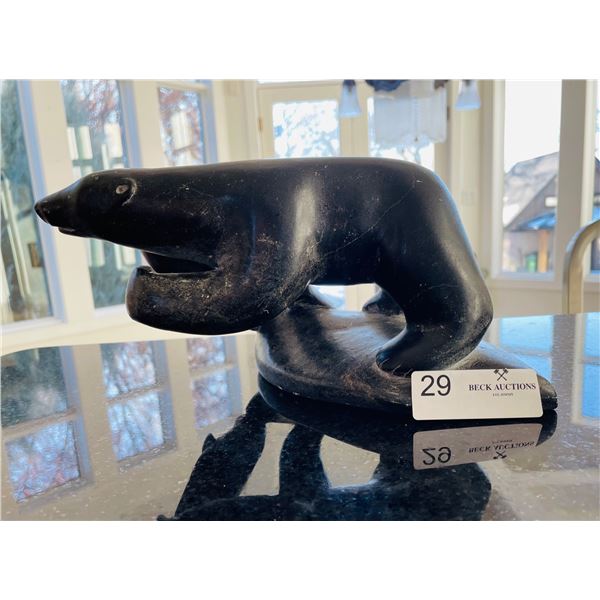 Heavy Signed Vintage Black Stone Polar Bear Inuit Carving