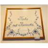 Image 1 : Framed German Hand Embroidered Linen Cloth “Cook With Care”