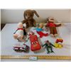 Image 1 : Curious George, stuffed animals, ninja turtle toy, cars plush, firetruck