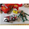 Image 4 : Curious George, stuffed animals, ninja turtle toy, cars plush, firetruck