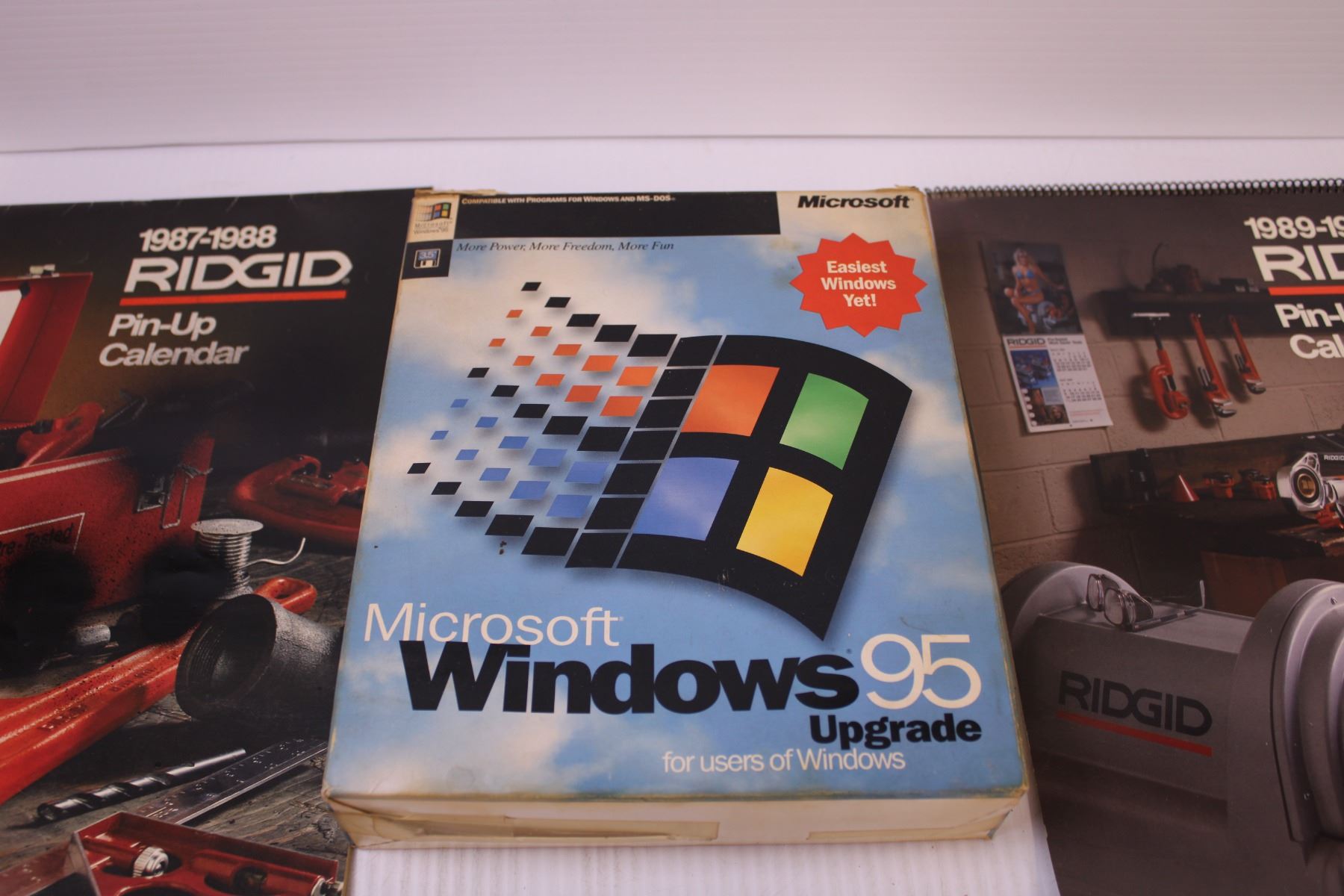 Windows 95 Image Box (2) Ridgid Pin-up Calendars (1987-88 and 1989-90) + Windows 95 box ...
