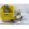 Image 1 : (3) Dog Tie-out Stakes - Milk Crate - 12" Nails - Snap Links - Screws - Misc Items