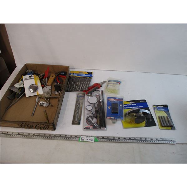 lot of tools, mirrors, precision file set, scrapers, allen keys, pliers, misc