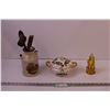 Image 1 : Small Serving Dish w/ Lid Utensil Holder w/ Vintage Utensils + Misc