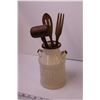 Image 4 : Small Serving Dish w/ Lid Utensil Holder w/ Vintage Utensils + Misc