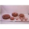 Image 1 : Set of Pink Glass Dishes (6-Dinner Plates, 6-Soup Bowls, 6-Dessert Plates, 5-Cups and Saucers)