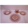 Image 2 : Set of Pink Glass Dishes (6-Dinner Plates, 6-Soup Bowls, 6-Dessert Plates, 5-Cups and Saucers)