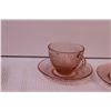 Image 6 : Set of Pink Glass Dishes (6-Dinner Plates, 6-Soup Bowls, 6-Dessert Plates, 5-Cups and Saucers)