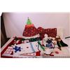 Image 1 : (3) Advent Calendars, Snowman Card Holder, Tree Skirt, Santa Windsock, (2) Stockings