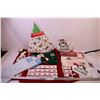 Image 1 : (3) Advent Calendars,Tree Skirt, Santa Windsock, (2) Stockings, and (2) Wall Hangers