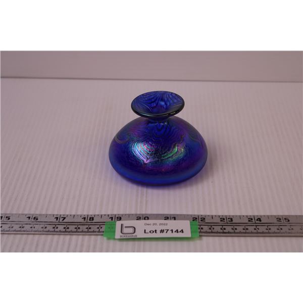 Robert Held Art Glass Iridescent Blue Mini Vase