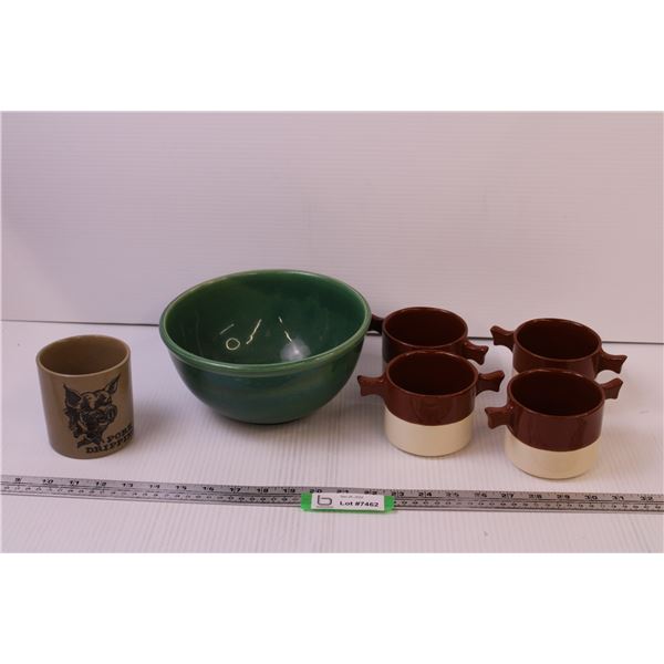 Medalta Pottery Bowl + (4) Sunburst Soup Bowls and Misc