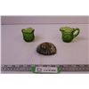 Image 1 : Vintage Green Glass Cream & Sugar Set + Indigenous Belt Buckle