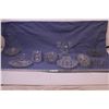 Image 1 : (5) Glass Dishes, Glass Candle Stick Holder, Set of 5 Small Plates, Set of 4 Etched Glass Plates
