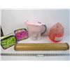 Image 1 : Wooden Mat - Foam Curlers - Filtered Water Pitcher - Flying Fairy Toy