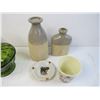 Image 2 : (4) Metal Goblets - Green Glass Candy Dish - (2) Vases misc Items