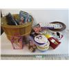 Image 1 : Apple Basket - Craft Items - Ribbons - Bag of Round Plastic Frames - Bag of Wool - Modeling Clay