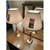 Image 5 : 2 x Wooden Lamps w/ Brass-Coloured Accents (Brand New Lampshades)