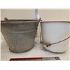 Image 3 : 2 pails: 1 enamel, 1 galvanized w/ hole in bottom