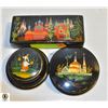 Image 1 : 3 VINTAGE SIGNED BLACK LACQUER BOXES