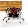 Image 1 : 40)   ANTIQUED SILVER WITH RED AGATE SPIDER BROOCH