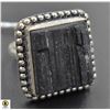 Image 1 : #398-NATURAL BLACK TOURMALINE (RAW) RING SIZE 8