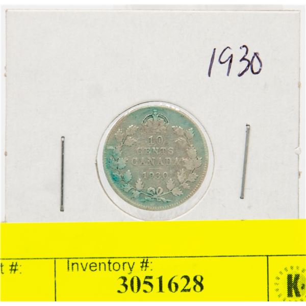 1930 CANADIAN KING GEORGE SILVER TEN CENT
