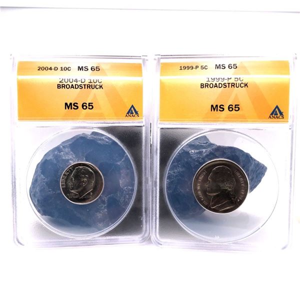 US Ten Cents and Five Cents Broad Struck Dated Errors ANACS MS65