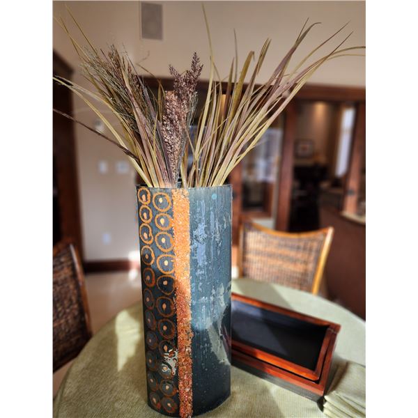 Leather Butler Trays Textured Glass Vase 23H x 10W