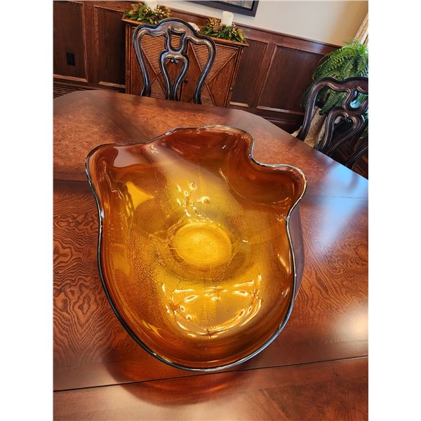 Signature Series Bowl In Dark Amber by David Thai West End Gallery 27.5L x 20W x 12H