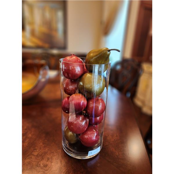 Vase with Resin Pomegranates & Pears 16H x 8W