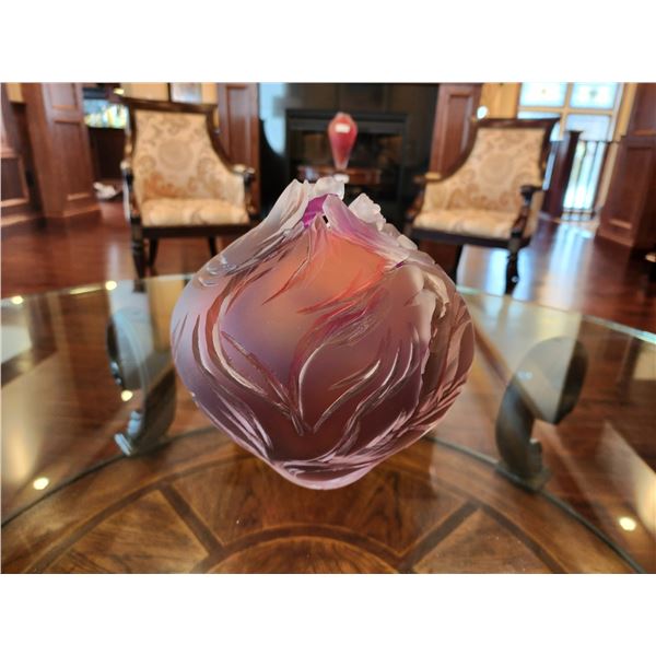 Lois Scott Glass Vase Round Hyacinth, Gold, Topaz, Salmon 9.5H x 8W