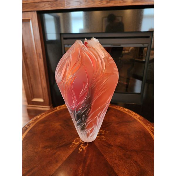 Lois Scott Glass Vase Tall  Salmon, Gold, Wine Red, Salmon 13H x 6W