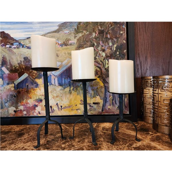 Set of 3 LED Metal Candle Holders 17" Tallest One