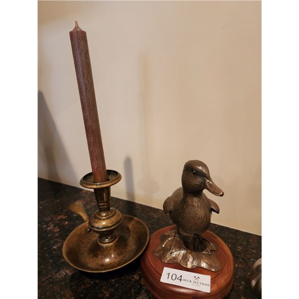 Decorative Bronze Duck & Candle Holder Duck 8"