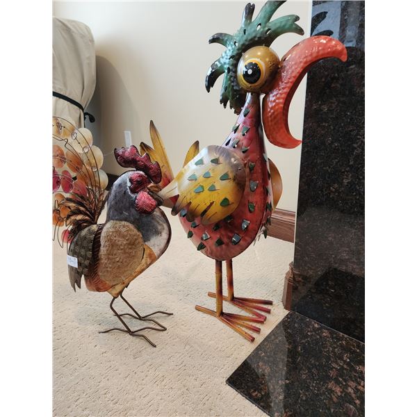 Two Metal Chickens 31" Largest