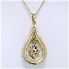 Image 5 : 14k Yellow Gold 1.22 ctw Diamond and Sapphire Tear Drop Dangle Pendant Necklace