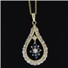 Image 7 : 14k Yellow Gold 1.22 ctw Diamond and Sapphire Tear Drop Dangle Pendant Necklace