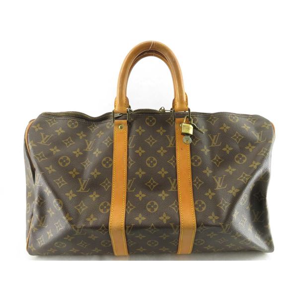Louis Vuitton Brown Monogram Canvas Leather Keepall 45 cm Duffle Bag