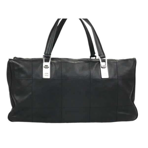 Chanel Black Quilted Lambskin Leather Chocolate Bar Boston Shoulder Bag