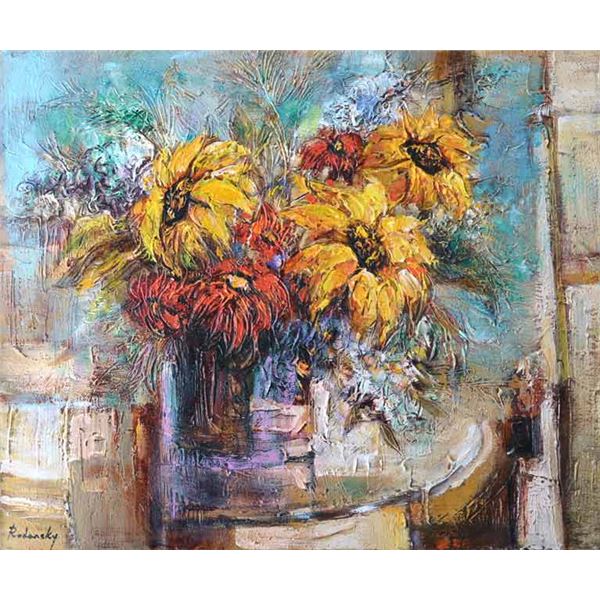 RODANSKY ** SUNFLOWERS ON THE TABLE ** ORIGINAL ACRYLIC