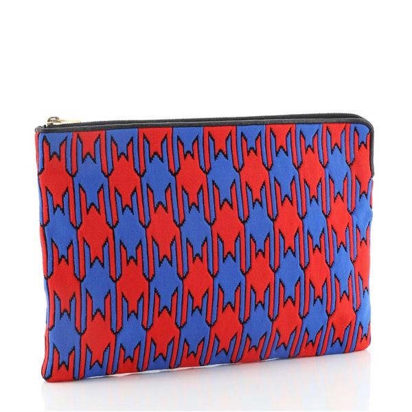 Celine Zip Pouch Houndstooth Fabic Blue, Multicolor, Red