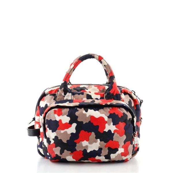 Prada Red Multicolor Printed Canvas Convertible Zip Around Small Satchel Bag