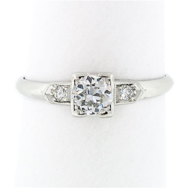 Antique Art Deco Platinum 0.46 ctw Old European VS Diamond Engagement Promise Ri
