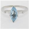 Image 1 : Vintage 14k White Gold 1.20 ctw Marquise Aquamarine and Baguette Diamond Ring